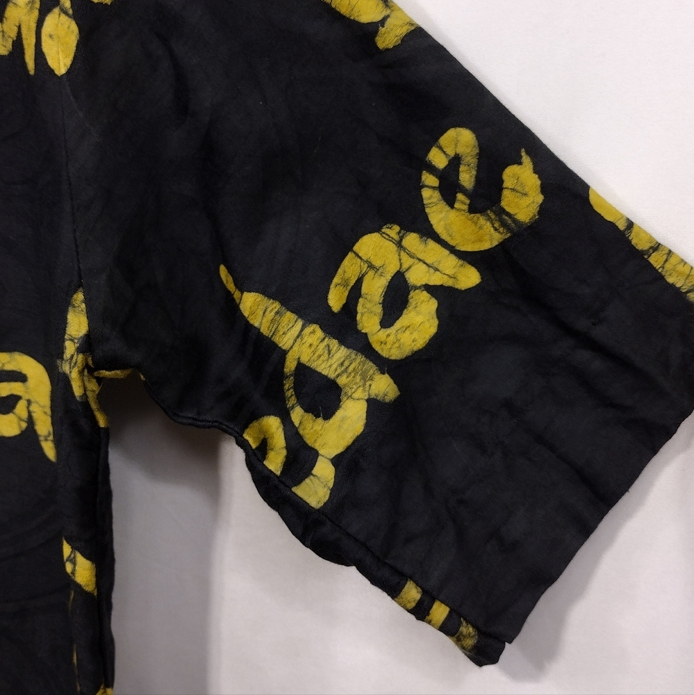 Women's Graphic Button Shirt Women's M Black Yellow Grunge Rockabilly Boho Retro - Picture 3 of 6